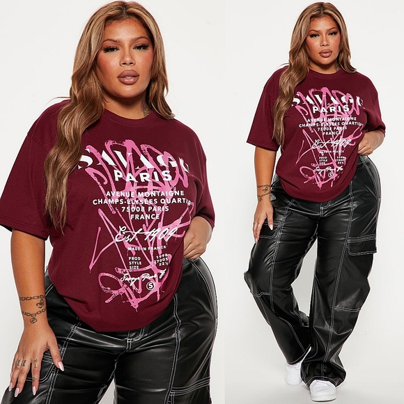 Fashion Nova Tops - ☆Fashion Nova Wine Red & Pink Savage In Paris T-Shirt☆